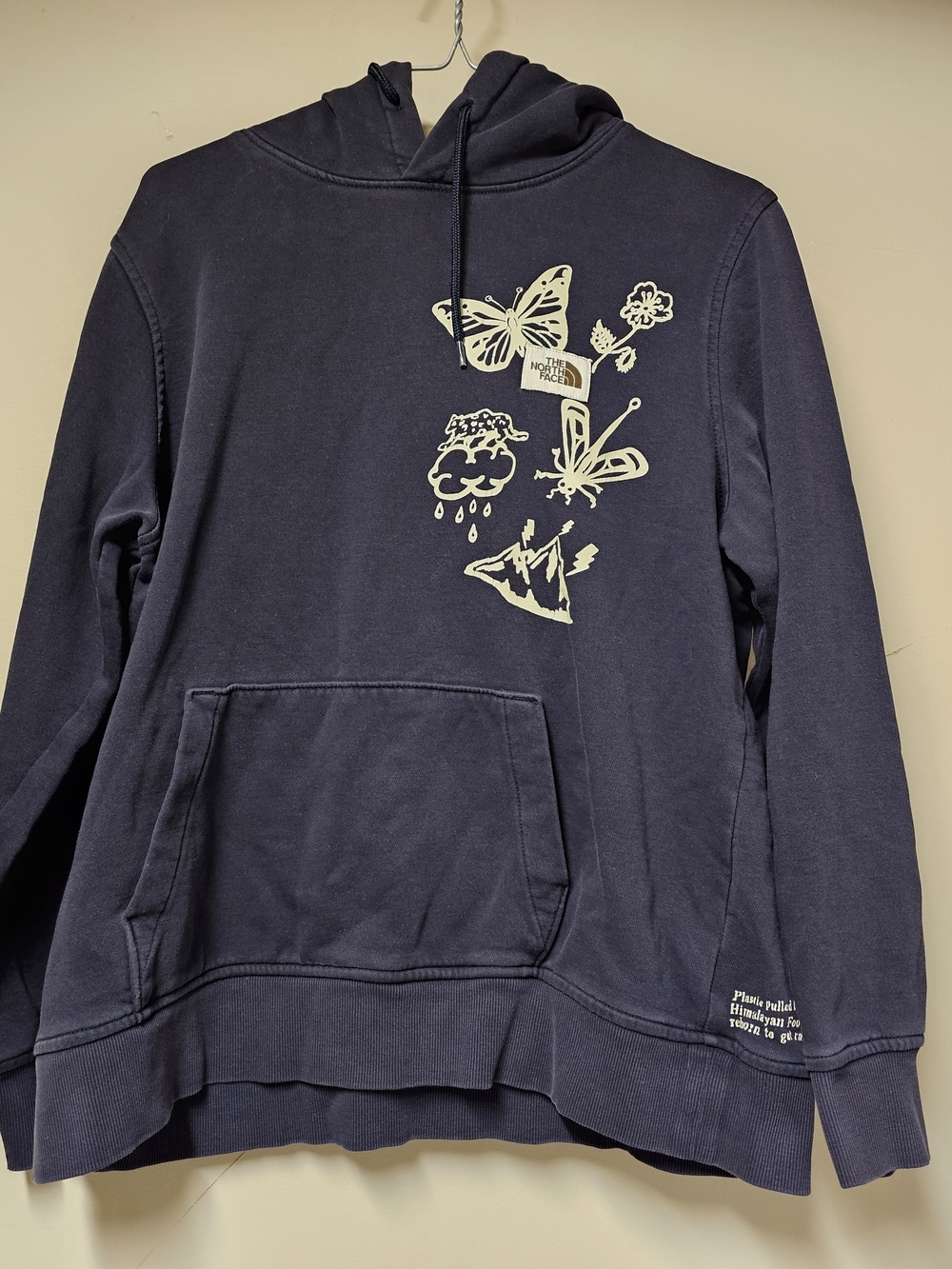 The North Face Womens Large Hoodie Navy Butterfly Graphic Pullover